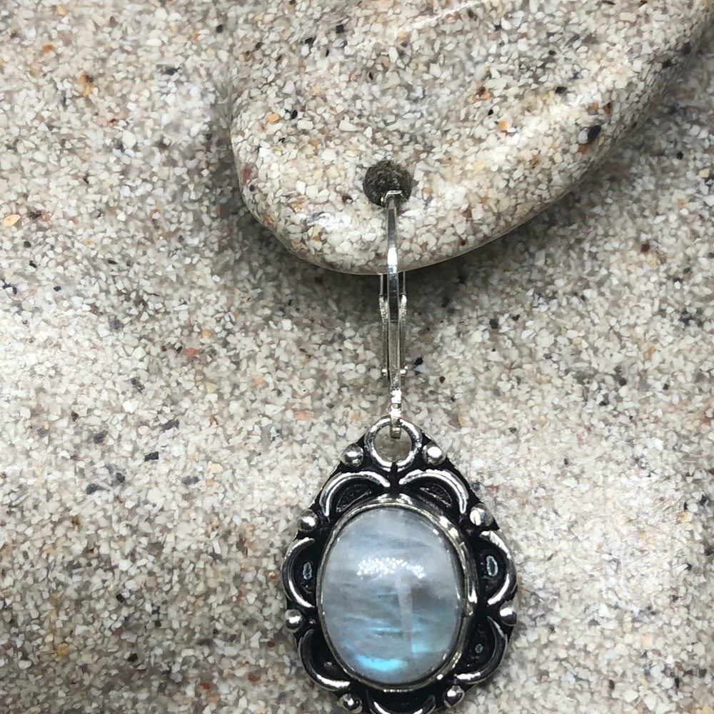 Blue Rainbow Moonstone Sterling Silver Earrings